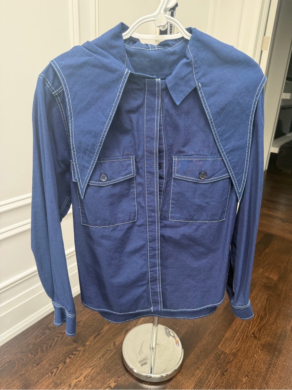 Maison Kitsune Navy Blue Denim-Style Button Front Shirt Jacket